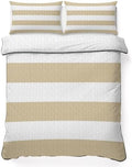 Teamery Queen Quilt Bedding Set Beige White Stripes Breathable Summer