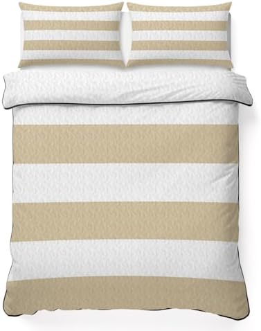Teamery Queen Quilt Bedding Set Beige White Stripes Breathable Summer