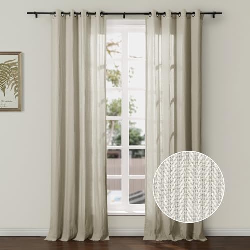 TWOPAGES Biscuit Linen Cotton Herringbone Grommet Curtain,52Wx108L,1