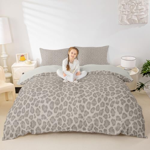 Erosebridal Gray Beige Leopard Print King Duvet Cover