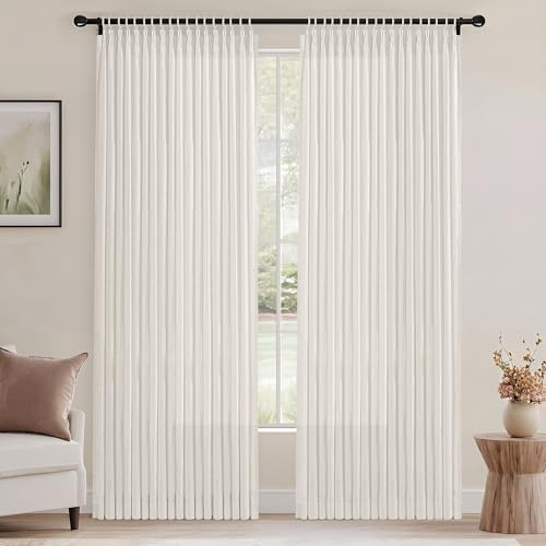 Hiasan Linen Pinch Pleated Curtains, 52" W x 63" L, Cream Beige,2