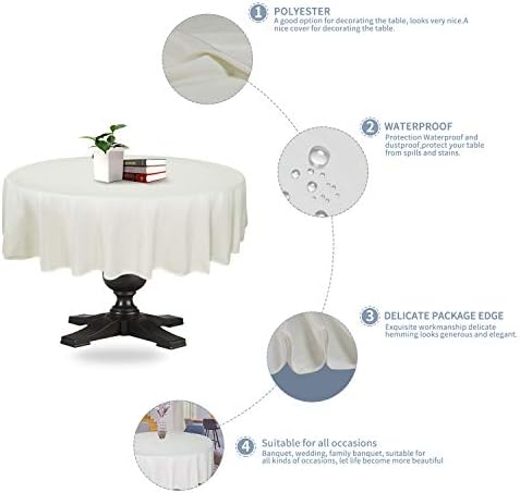 Easy-Going Round Waterproof Tablecloths R70 inch Ivory Spillproof