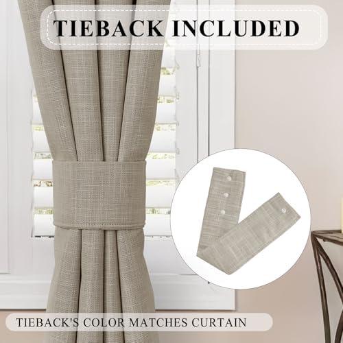 Macochico 100% Blackout Linen Curtains 96 Inches Long Full Light