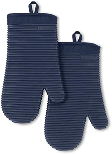 KITCHENAID Ribbed Soft Silicone Oven Mitt 2-Pack Set, 7.5"x13", Ink