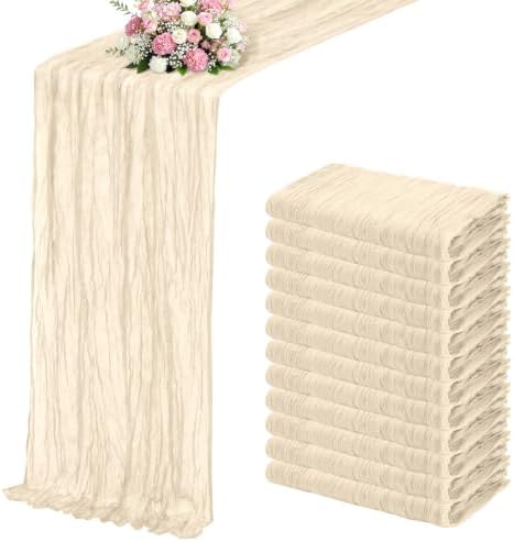 Ivory Boho Cheesecloth Table Runner 12 Pack 17x108 Inch Sheer Gauze