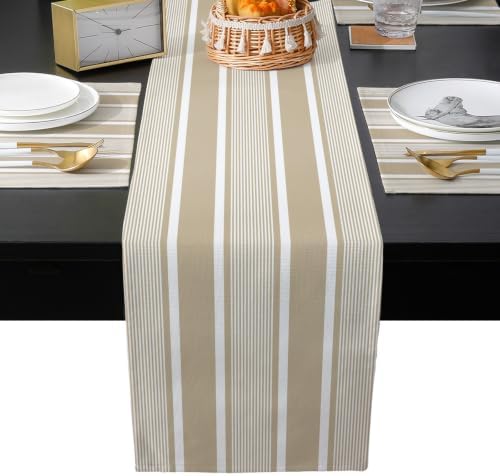 Classic Lines Table Runner and Placemats Set of 6 Modern Beige
