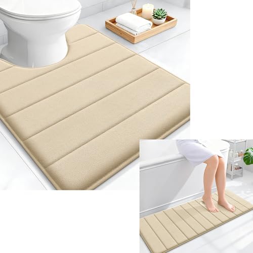 OLANLY Memory Foam Bathroom Rugs and Toilet Rugs, Bath Rug Size 47x17