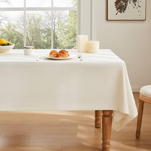 ZeeMart Linen Textured Rectangle Table Cloth, 52x70 Inch Ivory