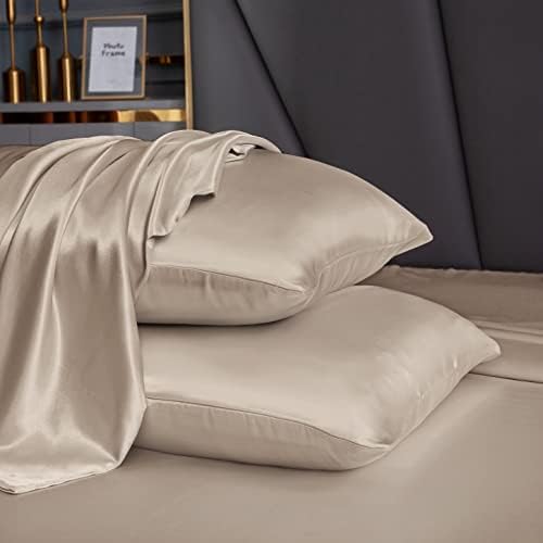Homiest Taupe Queen Satin Sheet Set 7-Piece with Deep Pocket