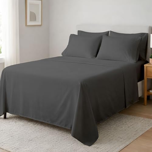 King 6 Piece Egyptian Cotton Sheet Set, 16 In Deep Pocket, Dark Grey