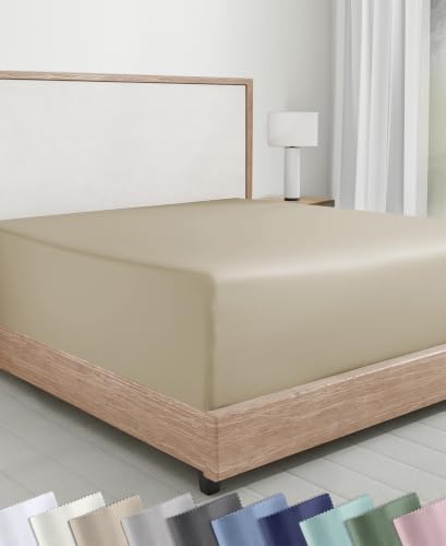 Soft Natural 100% Cotton Sateen Twin Size Fitted Sheet, Beige