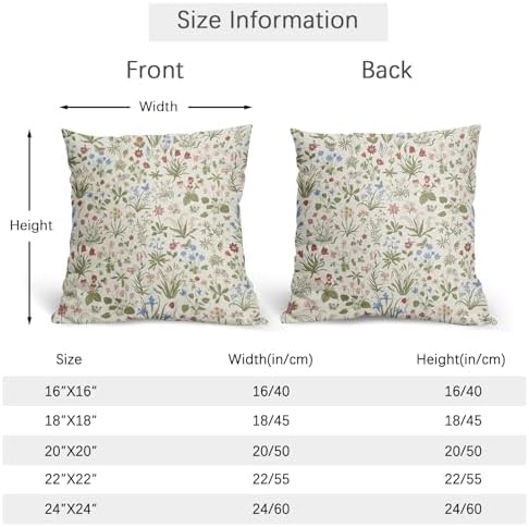Vitage Floral Pillow Covers 18x18 Set of 2 Spring Green Red Cream