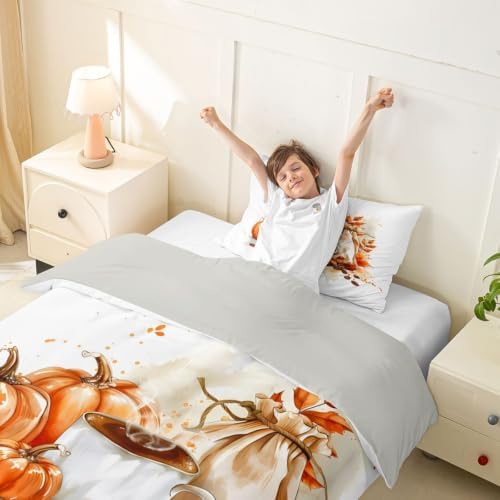 Manfei Pumpkin Coffee Girls Bedding Set Twin Size, Fall Leaves