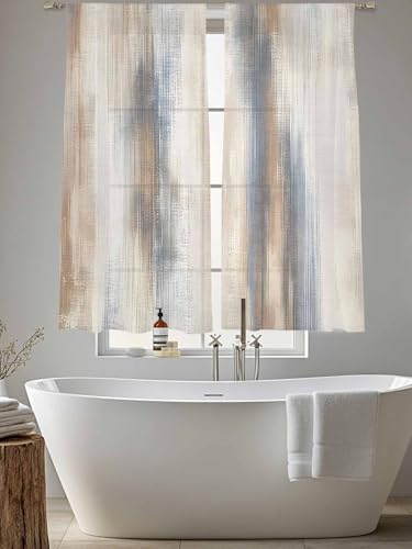 Beige Gray Sheer Curtains 63 Inch Length 2 Panels, Abstract Grunge