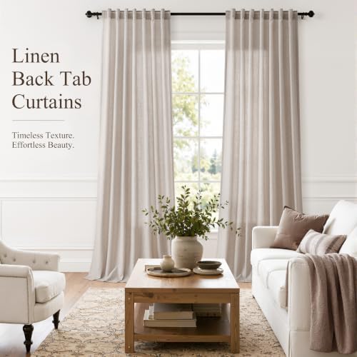 Hokibero Oatmeal Linen Curtains 84 Inches Long for Living Room 2