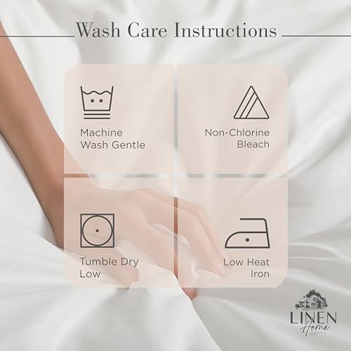 Linen Home 100% Cotton Percale Sheets Twin Size, Sand Shell, Deep