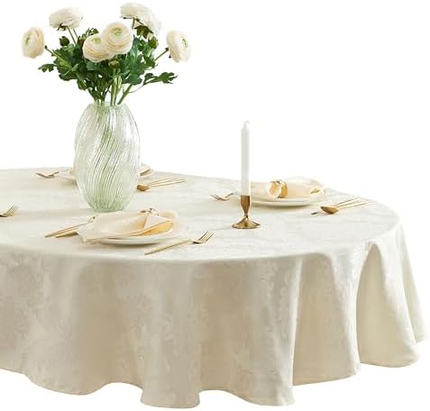 Newbridge Barcelona Damask 60 x 102 Inch Oval Tablecloth, Antique
