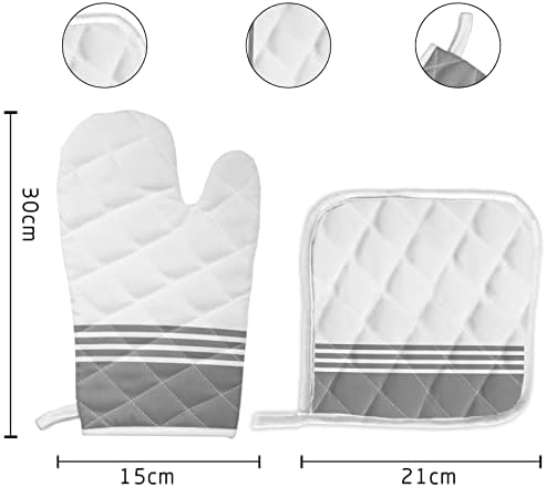 Quilted Cotton Terry Cloth Oven Mitt, Pot Holder Grey White Stripes