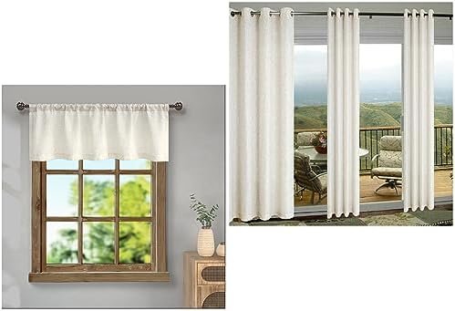 Pitalk 18 Inch Cream Linen Sheer Valance for Window and 84 Inch Cream