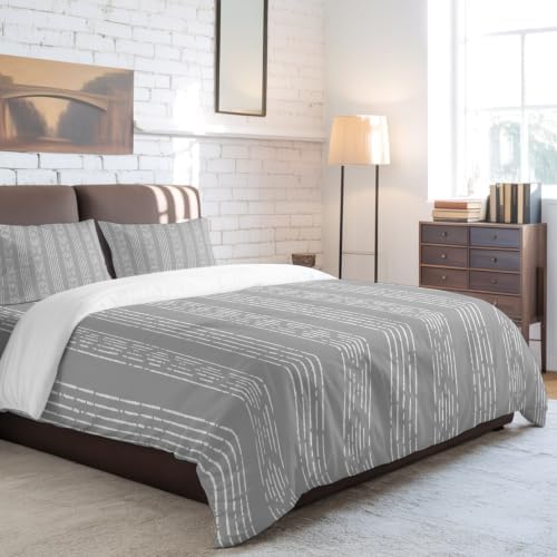 Bohemian Stripes Gray Texture Full Duvet Cover Set - 4 Pcs Comforter