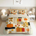 King Duvet Cover Set Geometric Grid Autumn Pumpkin Bedding with