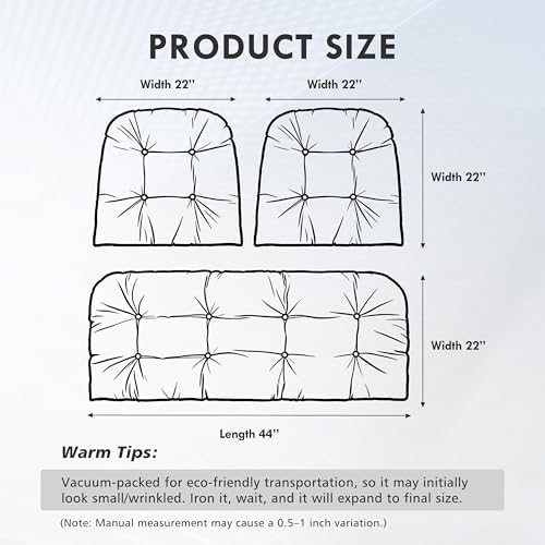 Outdoor Wicker Chair Cushions Set of 3, Waterproof Wicker Cushion for