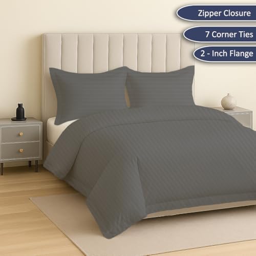 eBeddy Linens Dark Grey Striped Duvet Cover Set King/Cal-King Size