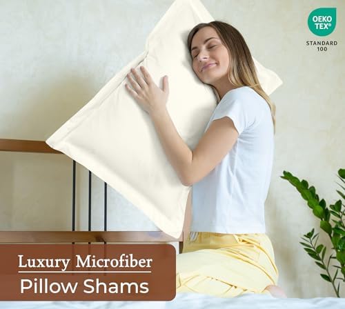 Royale Linens Microfiber Euro Size Pillow Shams Set of 2 - Ivory Shams