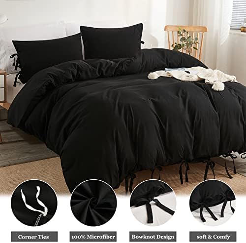 annadaif Black Duvet Cover Queen Size, 3 Pieces Duvet Cover Set
