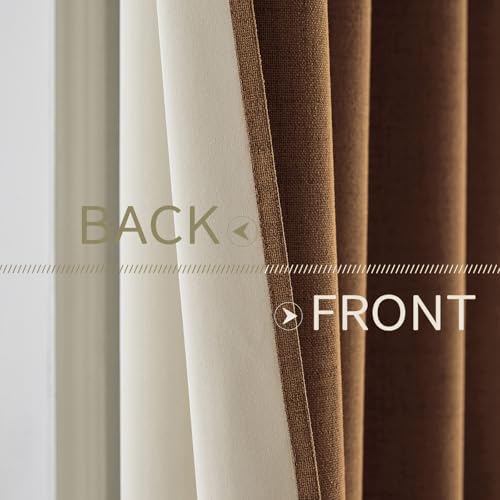 MIULEE 100% Blackout Linen Curtains for Bedroom 52x96 Inches Brown