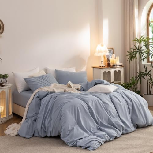 Duvet Cover Set 100% Washed Cotton Linen Feel 2‐Pcs Twin