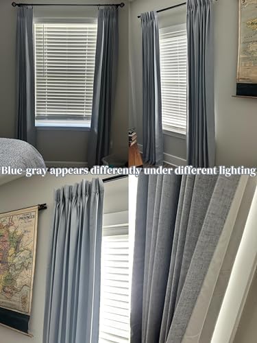 Kayne Studio Blue Gray Pinch Pleated Back Tab Full Blackout Curtains