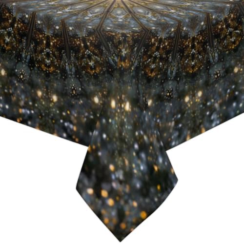 Gold Gray Mandala Pattern Square Tablecloth 52 x 52 Inch
