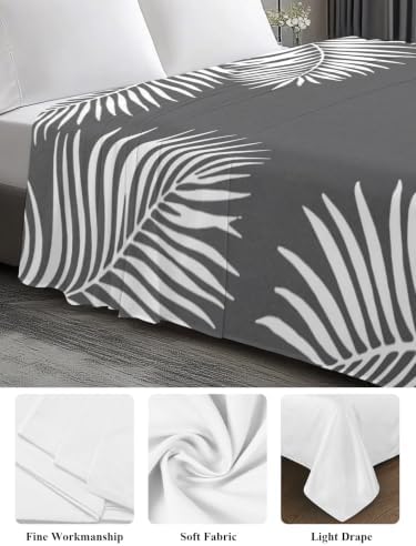 Cal King Size Flat Sheet Only, Watercolor Tropical Palm Leaf Bed Top