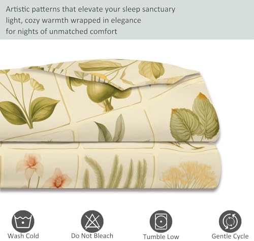 Duvet Cover Queen Size Plant Pattern Reversible Bedding Set, Super