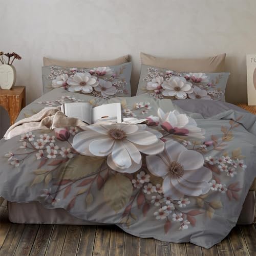 3D Minimalist Plant Relief Duvet Cover King 3Pcs, Breathable