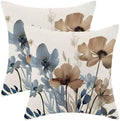 AEIOAE Blue Brown Floral Pillow Covers 20 x 20 Inch Set of 2