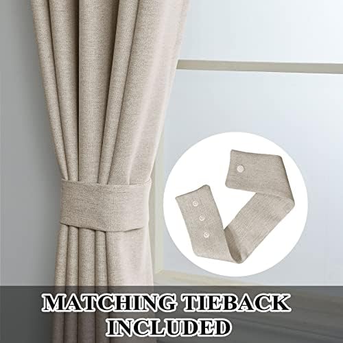 Fcosie Natural Linen Blended Curtains 96 Inches Length Blackout