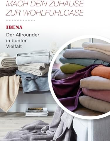 IBENA Plush Solid Color Cotton Blend Queen Bed Blanket Porto - Cream