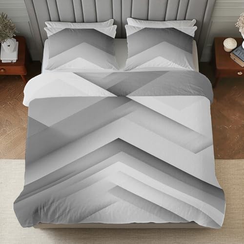 Abstract Geometric Duvet Cover Queen Size, Gray White Patterned