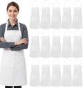 15 Pcs White Aprons with Pockets, Adult Bib Aprons Bulk Machine