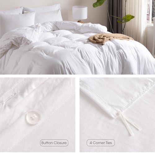 Soft Washed White Duvet Cover Set Queen Size, 2 Pillow Shams, No