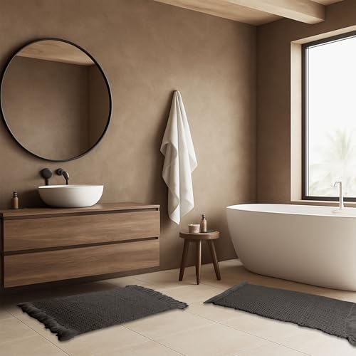 Bathroom Rugs - 2-Piece Waffle Bath Mat Set for Boho Bathroom Decor