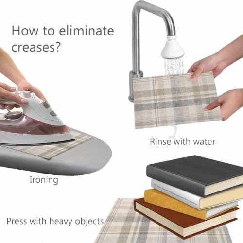 Gray Cream Plaid Placemats Set of 8, Cotton Linen Fabric Place Mats