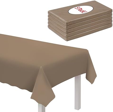 Party City Plastic Tablecover, Taupe 5 Pack, 108" x 54"