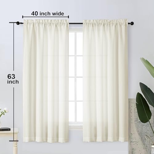 OWENIE Bob Ivory Linen Curtains 63 Inch Length 2 Panels Set for Living