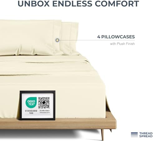 THREAD SPREAD 100% Egyptian Cotton Pillow Cases Queen Size Set of 4