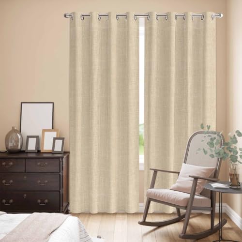 Rustic Beige Window Curtains Panels with Silver Grommet, Farmhouse
