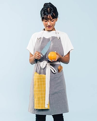 Caldo Linen Kitchen Apron for Cooking - Mens and Womens Linen Bib