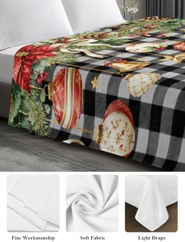 Cal King Size Flat Sheet Only, Christmas Red Poinsettia Flowers Bed